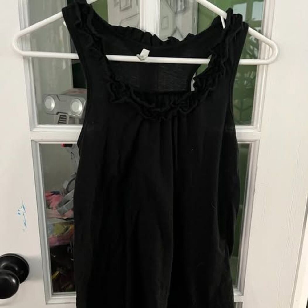 Color Story Black Ruffle Neck Racerback Tank Top Size M